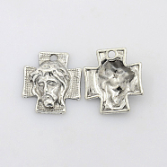 Tibetan Style Alloy Cross with Jesus Alloy Pendants for Easter Jewelry, Lead Free and Cadmium Free, Antique Silver, 23x21x6mm, Hole: 2mm(LF10674Y)