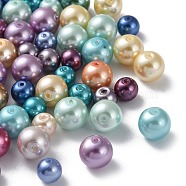 Eco-Friendly Dyed Glass Pearl Round Bead Strands, Cotton Cord Threaded, Mixed Color, Mixed Color, 6~8mm, Hole: 0.7mm(HY-X0006-6-8mm)