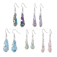 Irregular Nugget & Star Dyed Natural Quartz Crystal Dangle Earrings, Brass Wire Wrap Earrings, Mixed Color, Silver, 41~53x6.5~11mm(EJEW-JE05704-01)