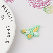 Opaque Resin Decoden Cabochons, Butterfly with Flower, Medium Spring Green, 21x36mm(BUER-PW0001-141B)
