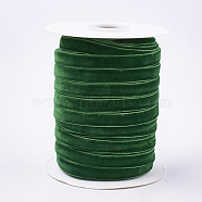 Single Face Velvet Ribbon, Green, 3/8 inch(9.5~10mm), about 50yards/roll(45.72m/roll)(SRIB-T004-01-09)