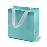 Non-Woven Reusable Folding Gift Bags with Handle, Portable Waterproof Shopping Bag for Gift Wrapping, Rectangle, Medium Turquoise, 11x21.5x22.5cm, Fold: 28x21.5x0.1cm(ABAG-F009-A04)
