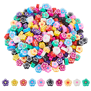 300Pcs 10 Colors Handmade Polymer Clay Beads, Flower, Mixed Color, 7~10x7~11x3~5mm, Hole: 1.6mm, 30pcs/color(CLAY-DC0001-10)