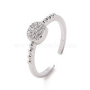 Clear Cubic Zirconia Flat Round Open Cuff Ring, Brass Jewelry for Women, Platinum, Inner Diameter: 18mm(RJEW-E072-03P)