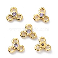 Brass Chandelier Components Links, with Cubic Zirconia, Long-Lasting Plated, Real 18K Gold Plated, Flower, Lead Free & Cadmium Free, Lavender, 6.5x7x2mm, Hole: 1.4mm(KK-B047-01G-05)