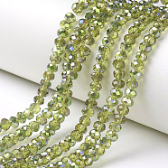 Electroplate Transparent Glass Beads Strands, Half Green Plated, Faceted, Rondelle, Yellow Green, 3x2mm, Hole: 0.8mm, about 150~155pcs/strand, 15~16 inch(38~40cm)(EGLA-A034-T2mm-S17)