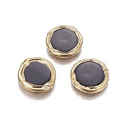 Plastic Beads, Edge Golden Plated, Flat Round, Black, 18~19x17.5~18x3mm, Hole: 0.8~1mm(G-F614-20G)