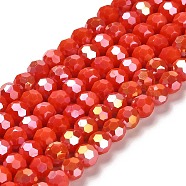 Opaque Glass Beads Stands, AB Color, Faceted(32 Facets), Round, FireBrick, 6x5.5mm, Hole: 1.2mm, about 91~93pcs/strand, 19.49~19.92 nch(49.5~50.6cm)(EGLA-A035-P6mm-B03)