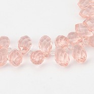 Faceted Teardrop Glass Beads Strands, Top Drilled Beads, Pearl Pink, 13x8mm, Hole: 1mm, about 98pcs/strand, 15.7 inch(X-GLAA-J068-01)