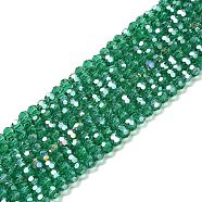Transparent Glass Beads, 32 Facets, AB Color Plated, Round, Sea Green, 4.5x4mm, Hole: 1mm, about 94~95pcs/strand, 13.98''(35.5cm)(EGLA-A035-T4mm-B18)
