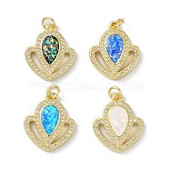 Brass Micro Pave Cubic Zirconia Pendants, with Synthetic Opal and Jump Ring, Real 18K Gold Plated, Mixed Color, 20x17x3mm, Hole: 3.5mm(KK-A197-27G)