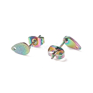 Ion Plating(IP) 304 Stainless Steel Stud Earring Findings, Textured, Teardrop, Rainbow Color, 8x5x0.7mm, Hole: 1mm, Pin: 0.7(STAS-O119-12A-M)