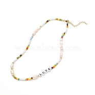 Love Beaded Necklace for Teen Girl Women, Glass Seed & Acrylic & Natural Pearl Beads Necklace, Colorful, 16.02 inch(40.7cm)(X1-NJEW-TA00008)