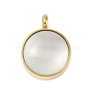 Ion Plating(IP) 304 Stainless Stee Locket Pendants, with Glass, Flat Round Charm, Real 18K Gold Plated, 26x19x13mm, Hole: 5mm(STAS-S132-15G-04)