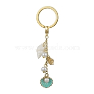 Alloy Enamel & Spiral Shell Pendant Keychains, with Glass Pearl and Iron Split Key Rings, Shell Shape, 9.1cm(KEYC-JKC00681-01)