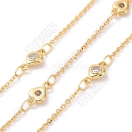Clear Cubic Zirconia Heart Link Chains, with Brass Cable Chains, Unwelded, Cadmium Free & Nickel Free & Lead Free, Real 18K Gold Plated, 9x5x2mm, about 3.28 Feet(1m)/Box(CHC-SZ0001-58)