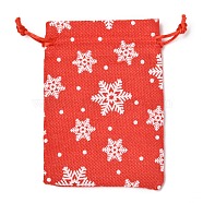 Christmas Themed Burlap Packing Pouches, Drawstring Bags, with Snowflake Pattern, Red, 14.5x10.1x0.3cm(ABAG-L007-01A-03)