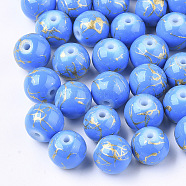 Drawbench Glass Beads, Round, Spray Painted Style, Dodger Blue, 8mm, Hole: 1.5mm(GLAD-Q017-02B-8MM)