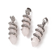 Natural Rose Quartz Double Terminal Pointed Pendants, Faceted Bullet Charms with Antique Silver Tone Alloy Dragon Wrapped, 47x14.5x15mm, Hole: 7.5x6.5mm(G-C051-02B)