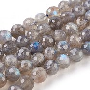 Natural Labradorite Beads Strands, Faceted, Round, 6~7.5mm, Hole: 0.8mm, about 53~58pcs/strand, 15.3 inch(39cm)(G-O176-04B)