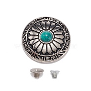 Alloy Buttons, with Imitation Synthetic Turquoise & Iron Screw, Flower, Antique Silver, 24.5x7mm(BUTT-WH0027-07)