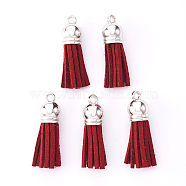 Faux Suede Tassel Pendant Decorations, with CCB Plastic Cord Ends, Platinum, 33~35x10mm, Hole: 2.5mm(X-FIND-R095-021P)