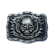 Tibetan Style Zinc Alloy Smooth Buckles, Belt Fastener, Rectangle with Skull, Antique Silver, 66x91mm(PW-WG71942-01)