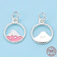 925 Sterling Silver Enamel Charms, with Jump Ring, Volcano, Pink, 13x11x1mm, Hole: 3mm(STER-T004-06S-01)