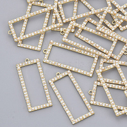 Rhinestone Pendants, with ABS Plastic Imitation Pearl and Real 18K Gold Plated Brass Pendant Settings, Nickel Free, Rectangle, Crystal, 32x14x2.5mm, Hole: 1.2mm(X-KK-S354-027-NF)