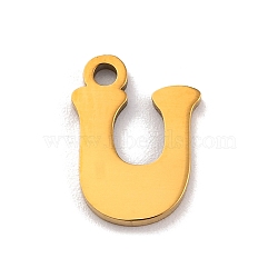 201 Stainless Steel Charms, Laser Cut, Letter Charm, Letter U, 10.5x7.5x1mm, Hole: 1.2mm(STAS-U016-01G-U)