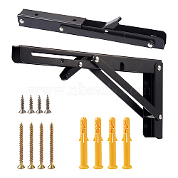 Iron Folding Shelf Brackets, with Plastic Plus & Iron Screws, Black, 1.6~25x0.65~3.7x0.65~2.3cm, 20pcs/set(SW-TAC0001-12A)