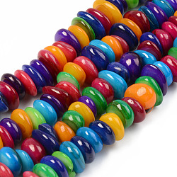 Natural Freshwater Shell Beads Strand, Dyed, Flat Round, Mixed Color, 8~11.5x7.5~12.5x3.5~6.5mm, Hole: 1mm, about 93~96pcs/strand, 14.96 inch~15.35 inch(38cm~39cm)(SHEL-T017-41)