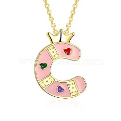 Fashion Tin Alloy Enamel Initial Pendant Necklaces, Letter C, Pink, Golden, 17.7(45cm)
(NJEW-BB20985-C)