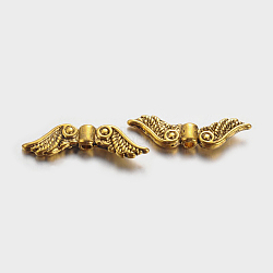 Tibetan Style Alloy Beads, Cadmium Free &, Lead Free, Wing, Antique Golden Color, Size: about 7mm long, 23mm wide, 3mm thick, hole: 1.5mm, 1380pcs/1000g(TIBEB-LF10271YKG-AG-LF)