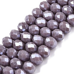 Electroplate Glass Beads Strands, Pearl Luster Plated, Faceted, Rondelle, Medium Purple, 8x6mm, Hole: 1~1.4mm, about 64~65pcs/strand, 40~41cm(EGLA-A044-P8mm-A13)