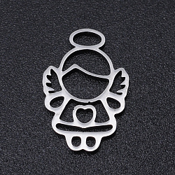 201 Stainless Steel Laser Cut Pendants, Angel, Stainless Steel Color, 15x10x1mm, Hole: 3x1.5mm(STAS-S105-T888-1)