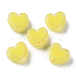 Heart Acrylic Beads, Bead in Bead, Yellow, 7x8x4mm, Hole: 1.8mm, about 2777pcs/500g(TACR-C001-01A)