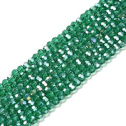Transparent Glass Beads, Faceted, Round, Sea Green, 4.5x4mm, Hole: 1mm, about 94~95pcs/strand, 13.98''(35.5cm)(EGLA-A035-T4mm-B18)