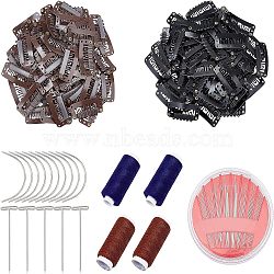 DIY Snap Hair Clips Making Kits, with Polyester Sewing Thread, Iron Sewing Needles, T-shape Steel Sewing Craft Pins Needles, C Shape Curved Needles and U Shape Metal Snap Clips, Mixed Color(DIY-FH0001-51)