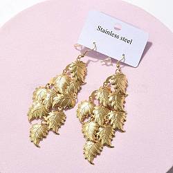 304 Stainless Steel Dangle Earrings, Ion Plating(IP), Leaf, Golden, 96x49mm(EJEW-S253-07A-G)