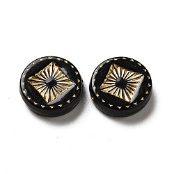 Opaque Plating Acrylic Beads, Golden Metal Enlaced, Flat Round, Black, 15.5x4.5mm, Hole: 1.8mm(X-OACR-L013-031A)