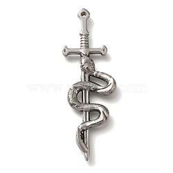 304 Stainless Steel Big Pendants, Sword with Snake Charm, Antique Silver, 52.5x18.5x3mm, Hole: 1.6mm(STAS-H223-12AS)