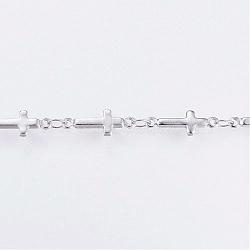 Tarnish Resistant Handmade 304 Stainless Steel Bar Link Chains, Soldered, with Spool, Cross, Stainless Steel Color, 13x5x1.5mm, about 32.8 Feet(10m)/roll(STAS-G038-21P)