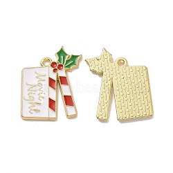 Christmas Theme Rack Plating Alloy Enamel Pendants, Light Gold Tone Clapperboard with Holly and Word Movie Night Charms, White, 18.5x23x1.5mm, Hole: 1.6mm(X-PALLOY-O109-36LG)