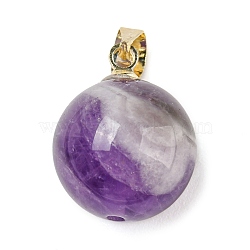 Natural Amethyst Sphere Pendants, Round Charms with Golden Plated Alloy Snap on Bails, 15.5x12mm, Hole: 3.6x4.8mm(G-D094-06B)