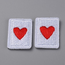 Playing Card Theme Polyester Embroidery Cloth Iron on/Sew on Patches, Costume Accessories, Rectangle, Heart, 27x19x2mm(PATC-WH0001-113D)