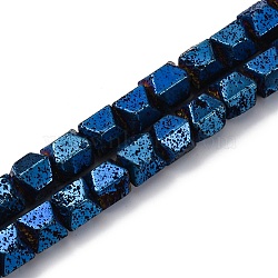 Electroplated Natural Lava Rock Beads Strands, Octagon, Faceted, Matte Style, Blue Plated, 6.5~7x6.5~7x6.5~7mm, Hole: 1.4mm, about 58pcs/strand, 15.75''(40cm)(G-A256-D01-01C)