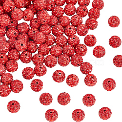 120Pcs Pave Disco Ball Beads, Polymer Clay Rhinestone Beads, Round, PP13(1.9~2mm), 6 Rows Rhinestone, Light Siam, PP13(1.9~2mm), 6 Rows Rhinestone, 10mm, Hole: 1.5mm(RB-SC0001-13D)