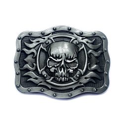Tibetan Style Zinc Alloy Smooth Buckles, Belt Fastener, Rectangle with Skull, Antique Silver, 66x91mm(PW-WG71942-01)