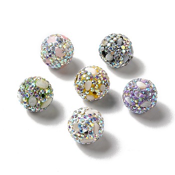 Polymer Clay Rhinestone Beads, with Imitation Gemstone Chips, Round, Mixed Color, 16x17mm, Hole: 1.8mm